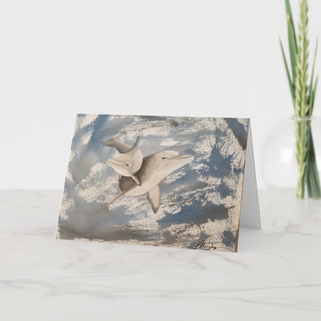 Cartão Placa de saudação do Vazio Denim Dolphins (Frente)