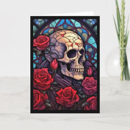 Cartão Placa de saudação do Vazio Skull e Rosa vermelha V