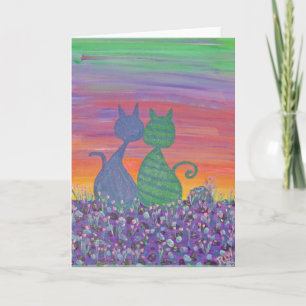 Cartão Placa de Saudação - Dois Gatinhos nas Tulipas