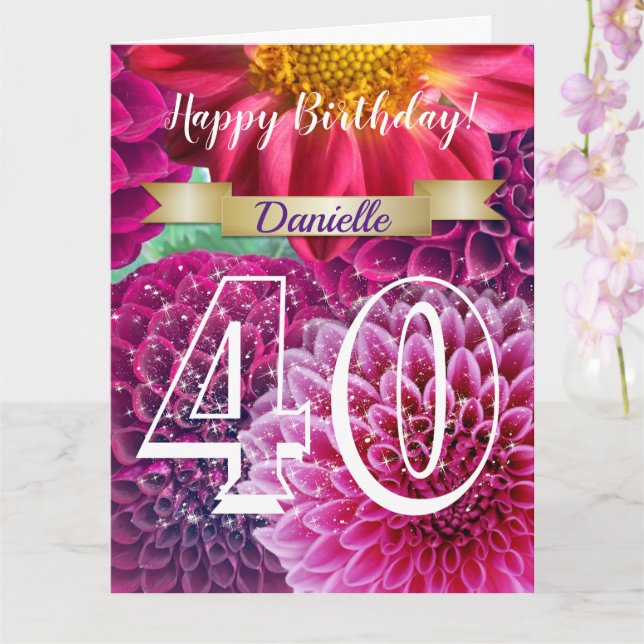 Cartão Placa de saudação Floral aniversário de 40 anos Pe (Orquídea)
