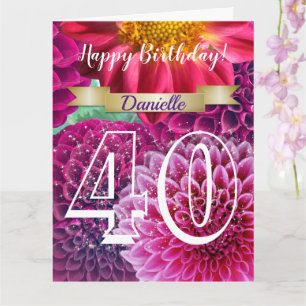 Cartão Placa de saudação Floral aniversário de 40 anos Pe