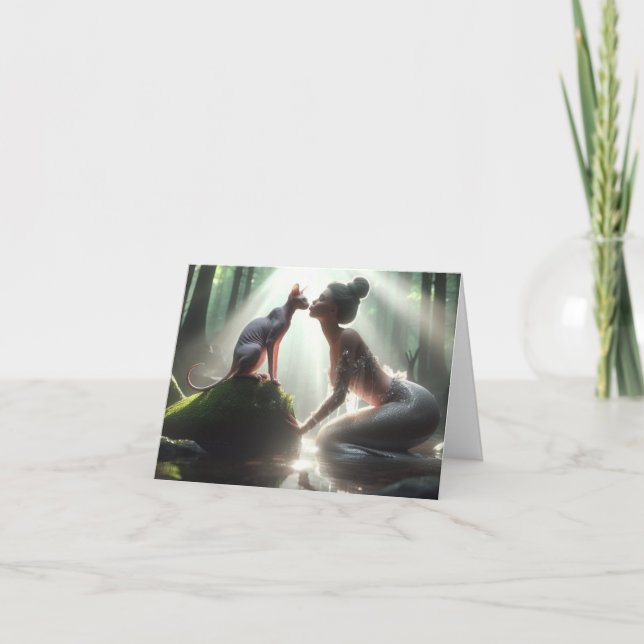 Cartão Placa de Saudação Smermaid de Beijo Sphynx (Frente)