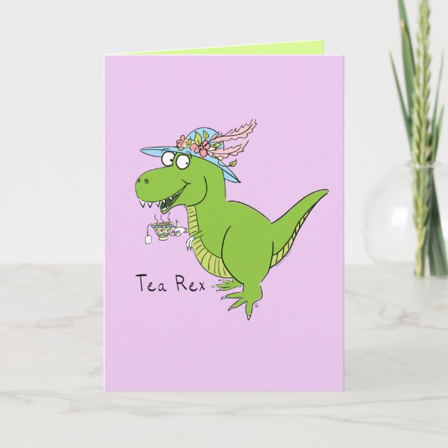Cartão Placa de Saudação Tea Rex Dinossaur T Rex Funny (Frente)