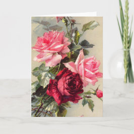 Cartão Placa de saudação Vintage Pink e Rosa vermelha