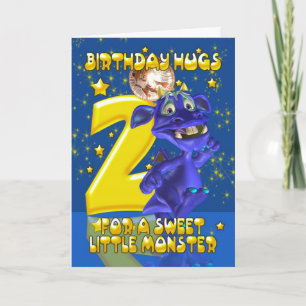 Cartão Placa De segundo aniversário Com Monstro Azul Cute