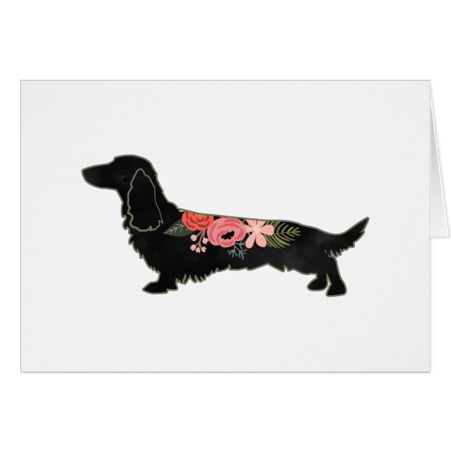 Cartão Placa de Silhueta Floral de Dachshund Boho (Frente Horizontal)
