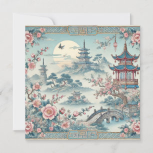 Cartão Placa de Toile Azul-Vintage chinesa