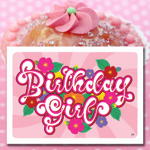 Cartão Placa de Vazio Floral Birthday Girl