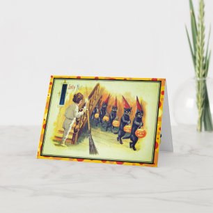 Cartão Placa de Vintagem do Dia das Bruxas de Gatos Negro