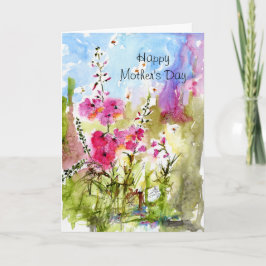 Cartão Placa de Watercolor Floral do Dia de as mães Feliz