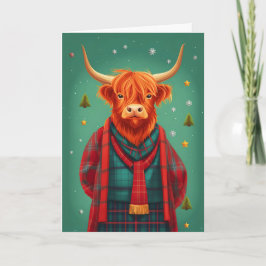 Cartão Placa de Xmas de Vaca Highland Tartan