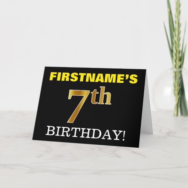Cartão Placa Dourada de "ANIVERSÁRIO 7", de imitação (Frente)