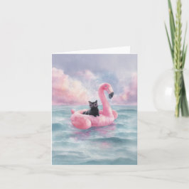 Cartão Placa flutuante Flamingo de Gato Preto Whimsso