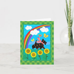 Cartão Placa Happy Scottie Rainbow Quilt Design 4x6
