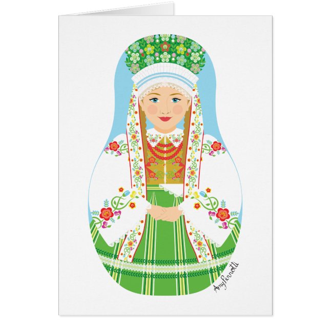 Cartão Placa Łowicz Pole Bride Matryoshka (Frente)