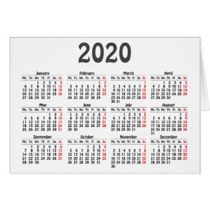 Cartão Placa modelo calendário 2020