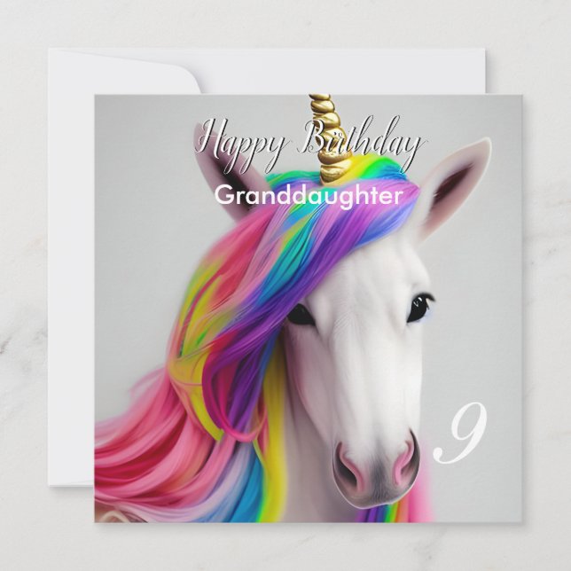 Cartão Placa neta Rainbow Unicorn Happy Birth (Frente)