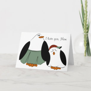 Cartão Placa Pinguins de Cartoon Bonito