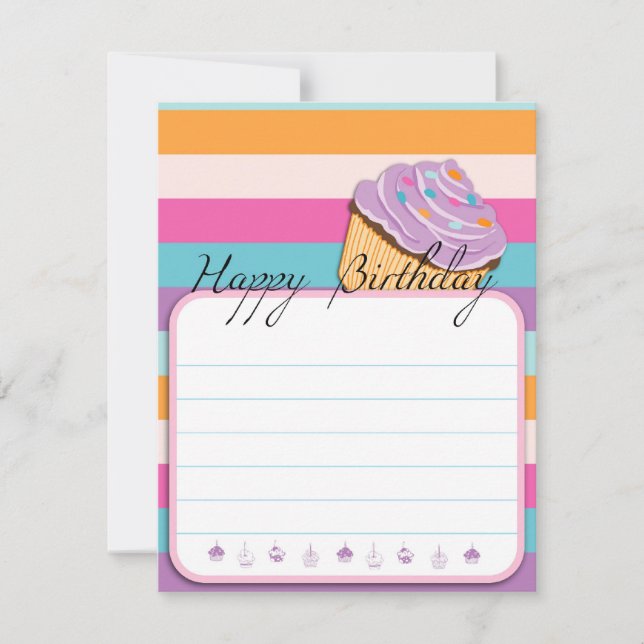 Cartão PLACA PLANA DE ANIVERSÁRIO DE FELIZ cupcake (Frente)