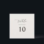 Cartão Placa Quadrada de Número de Tabela de Script<br><div class="desc">Nosso sinal de cartão de número de tabela apresenta o script com letra manual e a tipografia clássica para uma maneira mínima e elegante de exibir os números de tabela no seu casamento ou evento.</div>