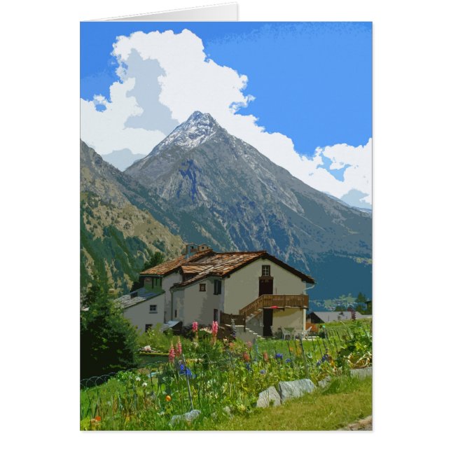 Cartão Placa retrô estilo poster Saas Fee (Frente)