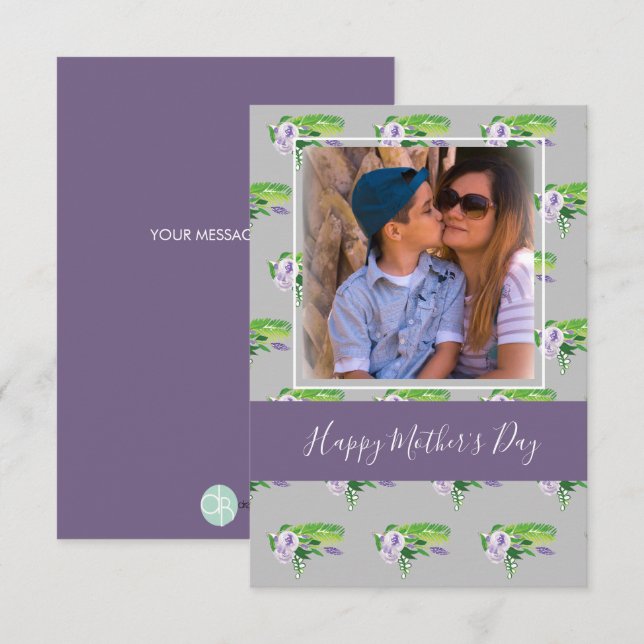 Cartão Placa Roxo Florestal de Dia de as mães Feliz (Frente/Verso)