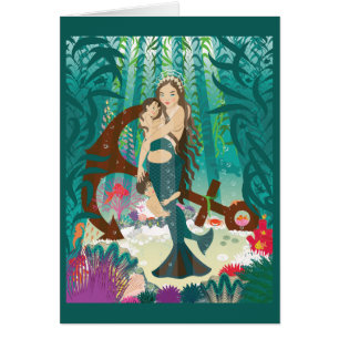 Cartão Placa Sereia Família (brunettes)