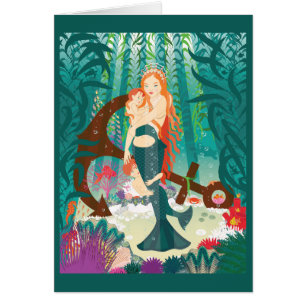 Cartão Placa Sereia Família (ruivas)