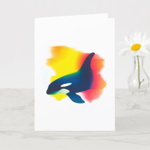 Cartão Placa Silhuette Orca de Pintura Molhada Colorida
