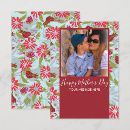 Cartão Placa vermelha Floral Desenhada à Mão do Dia de as