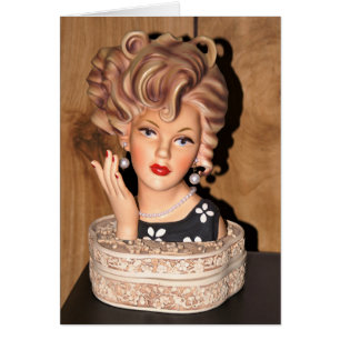 Cartão Placa Vintage Lady Head Vase Big Corkscrew Hair 60