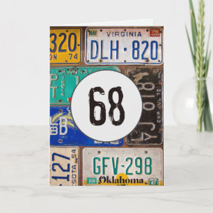 Cartão Placas Antigas de Licença para 68º Aniversário