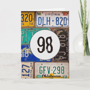 Cartão Placas Antigas de Licença para 98º Aniversário