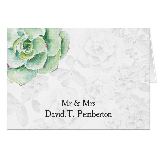 Cartão Placas de Casamento com aquarela suculente (Frente horizontal)