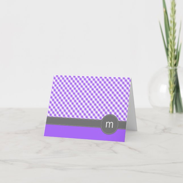 Cartão Placas de Nota Dobradas com Padrão Gingham Roxo (Frente)