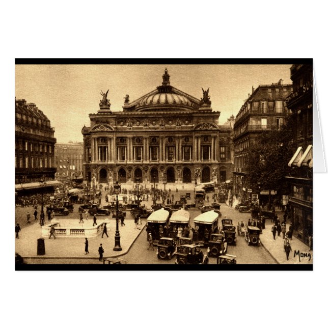 Cartão Place de l'Opera, Paris França c1925 Vintage (Frente Horizontal)