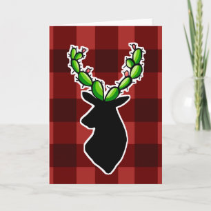 Cartão Plaid Cactus Deer Antler Christmas Greeting Card