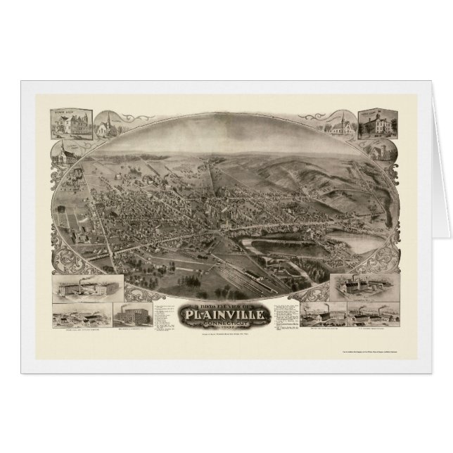 Cartão Plainville, mapa panorâmico do CT - 1907 (Frente Horizontal)