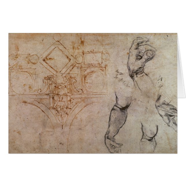 Cartão Planeje para o teto da capela de Sistine, c.1508 (Frente Horizontal)
