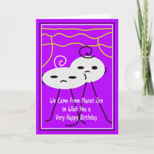 Cartão Planeta Zen Birthday para Criança em Púrpura