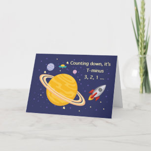 Cartão Planetas de aniversário no Espaço Exterior com N