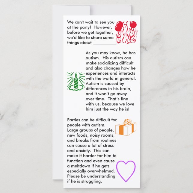 Cartão plano Autism Birthday Boy (Frente)