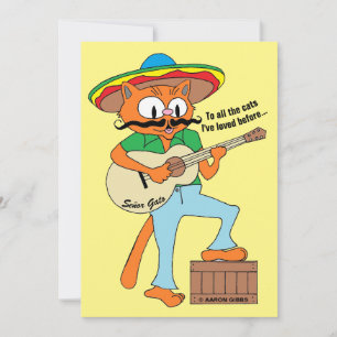 Cartão Plano Cartoon Fiesta Gato Divertido Cinco D