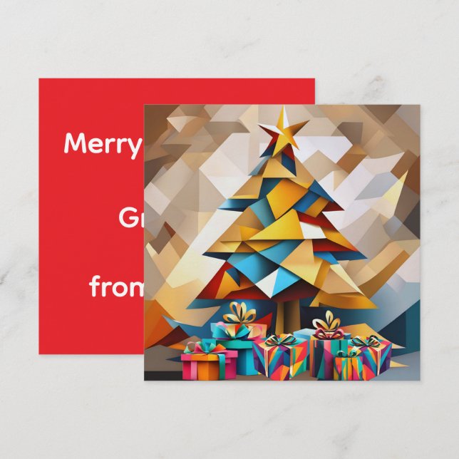 Cartão Plano de Árvore de Natal Moderna Abstrata (Frente/Verso)