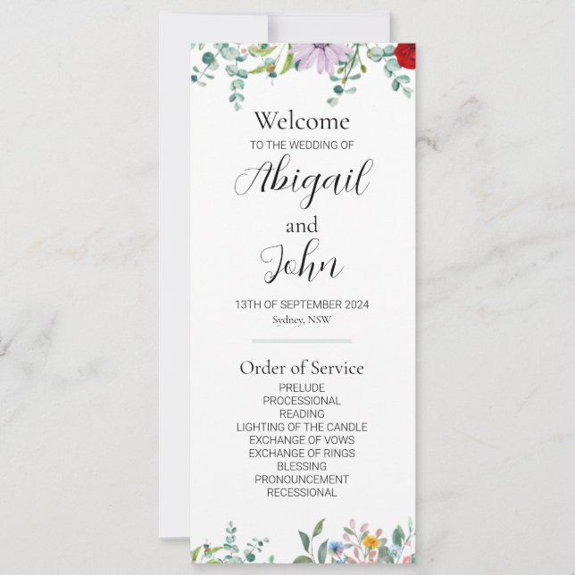 Cartão plano de cerimônia de casamento de flores s (Frente)