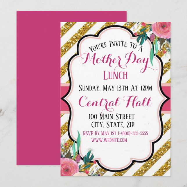 Cartão Plano de Convite para o Dia das Mães Elegan (Frente/Verso)