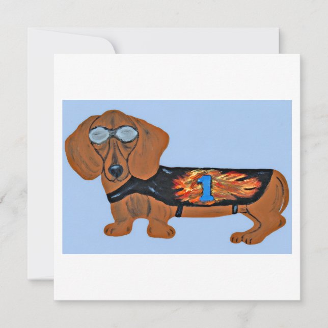 Cartão Plano de Dachshund com Jaqueta de Corrida (Frente)