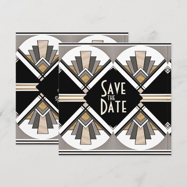 Cartão Plano de Data para Salvar em Art Deco (Frente/Verso)