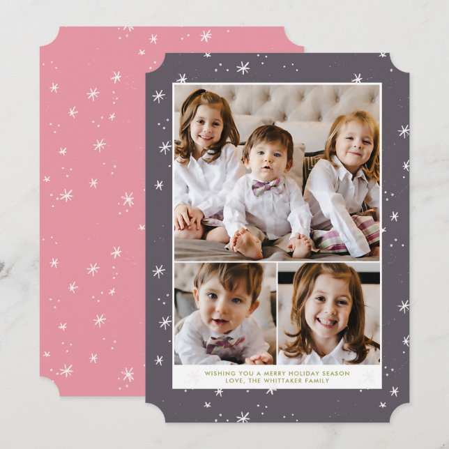 Cartão plano de férias de Natal com floco de neve (Frente/Verso)