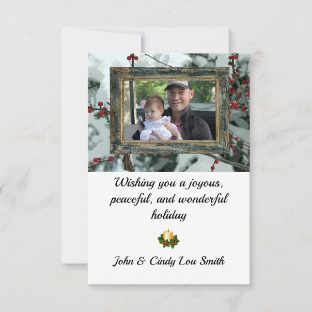 Cartão plano de férias de Natal Red Winter Berries (Frente)